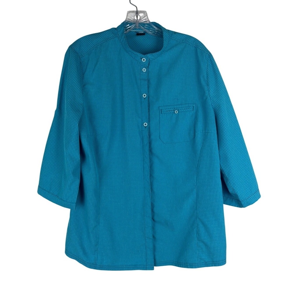 Schoffel Shirt Womens XL Button Up Mandarin Collar Hiking Outdoor Teal Blue